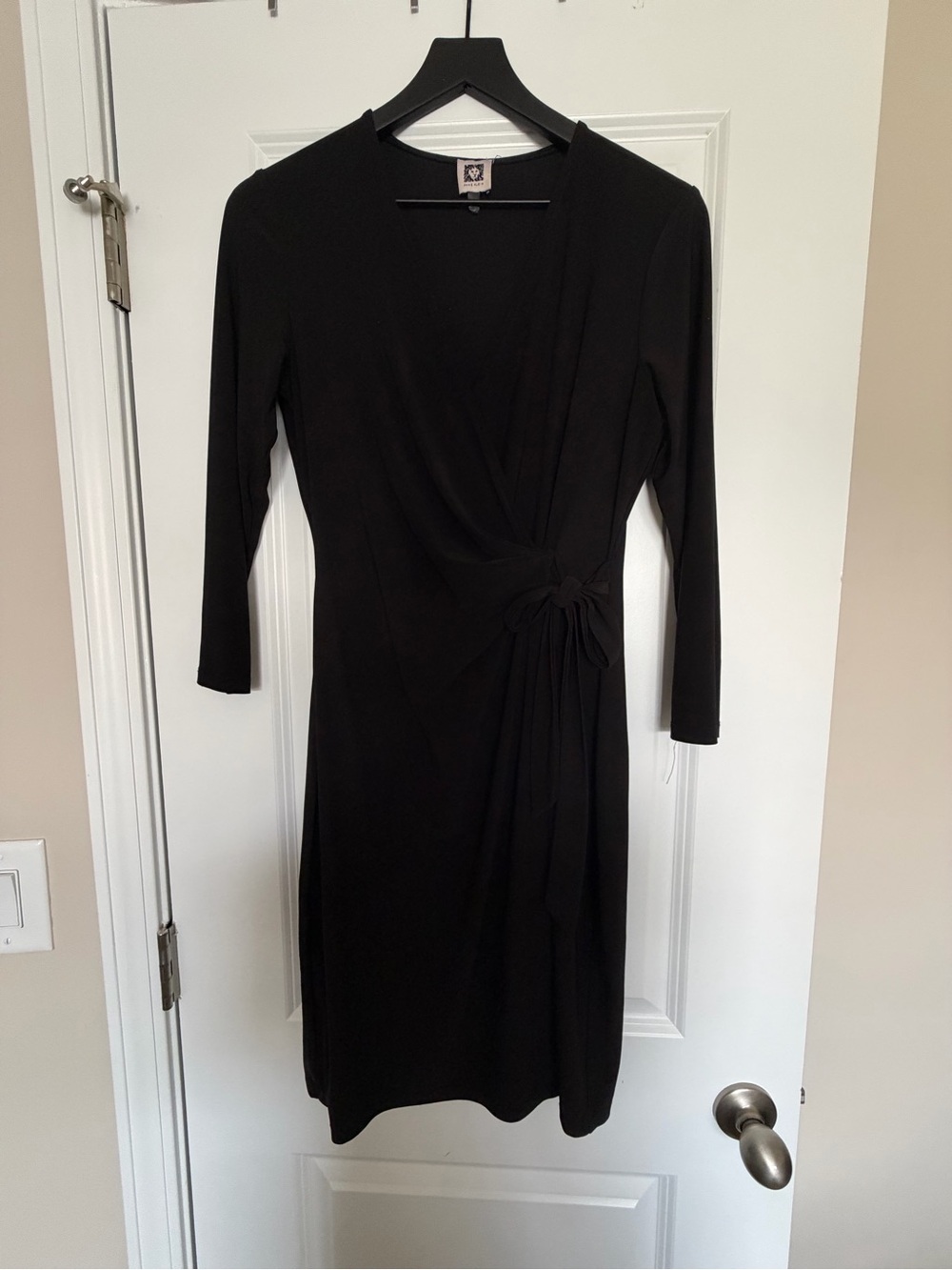 Anne Klein Black Wrap-Style Long Sleeve Dress